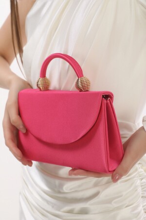 Fuchsia Color Satin Fabric Evening Dress Women's Bag Handheld and Long Strap Use (Chain Strap) FRP0101 - womenacs