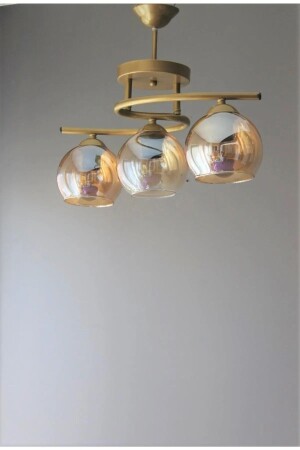 Fuji Modern Decorative Antique Color Honey Glass Living Room - Kitchen - Bedroom 3-Piece Chandelier FUJİSİY11 - Fer Avize