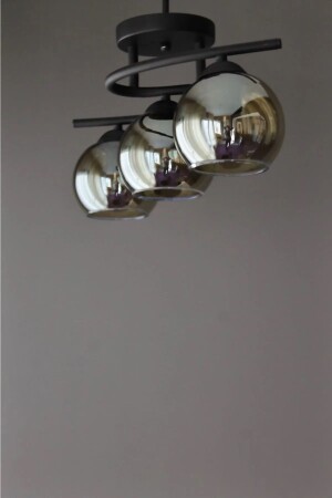 Fuji Modern Decorative Black Color Smoked Glass Living Room - Kitchen - Bedroom 3-Piece Chandelier FUJİSİY11 - Fer Avize