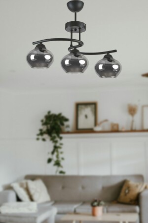 Fuji Modern Decorative Living Room - Kitchen - Bedroom Black Color Glass 3-Piece Chandelier - Modavize