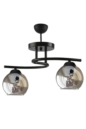 Fuji Modern Dekoratif Siyah Renk Füme Camlı Salon - Mutfak - Yatak Odası 2 li Avize - Fer Avize