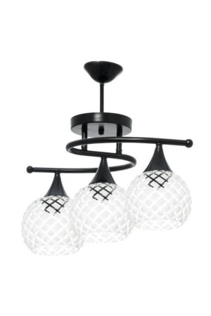 Fuji Modern Retro Black Color Transparent Glass Living Room - Kitchen - Bedroom 3-Piece Chandelier fujiblack3-Plus - Fer Avize