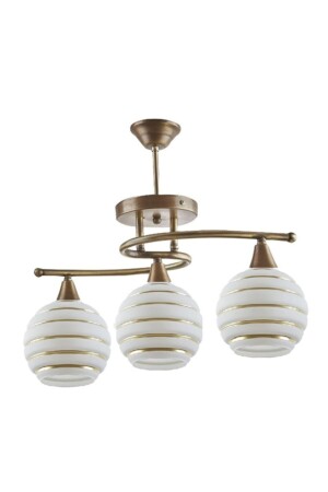 Fuji Rustic Antique Coating Case Gold Glass Living Room - Kitchen - Bedroom 3-Piece Chandelier Uzay2046triple - Fer Avize