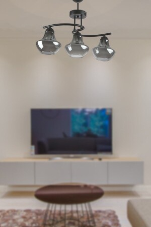 Fuji Special Design Living Room - Kitchen - Bedroom Black Color Smoked Glass 3-Piece Chandelier TYC00514118874 - Modavize