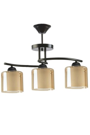 Fuji Special Designspor Modern Honey Color Double Glazed Black Living Room - Kitchen - Bedroom 3-Piece Chandelier bfujiçift - Fer Avize