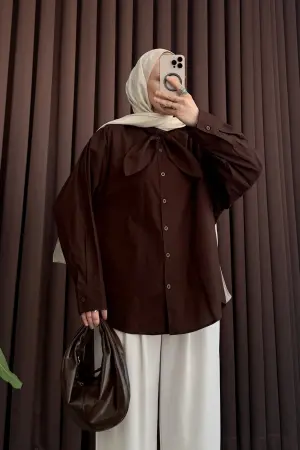 Fular Yakalı Gömlek Kahve - Nuuwears