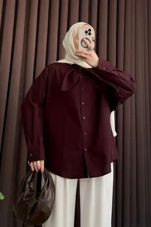 Fular Yakalı Gömlek Mürdüm - Nuuwears