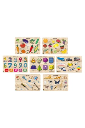 Full Set of 7 Wooden Educational Tutorial Puzzle Bultak Vegetables-fruit-number-tools-animals-shape-tool TYC00222453688 - WOODZZLE