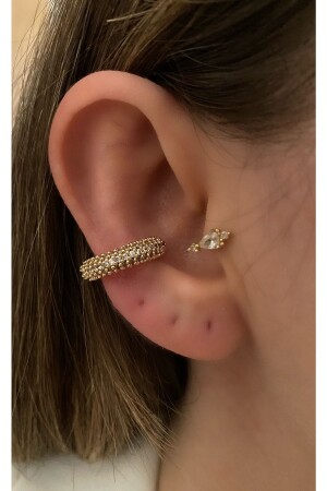 Full Zircon Stone Gold Plated Cartilage Earring - Pinery Jewels