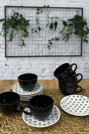 Fullkeyf Black and White Tea Set 12 Pieces for 6 People FLKF001 - Keramika
