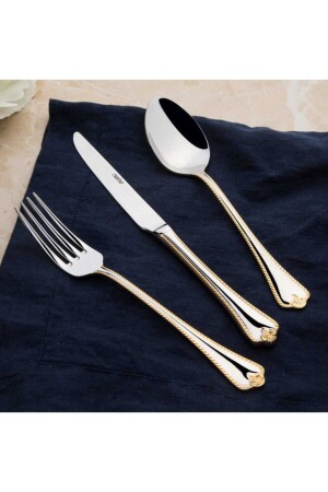 Fulya 24 Carat Plain Gold Plated 89 Piece Fork Spoon Knife Set with Leather Box 1187807 - Nehir