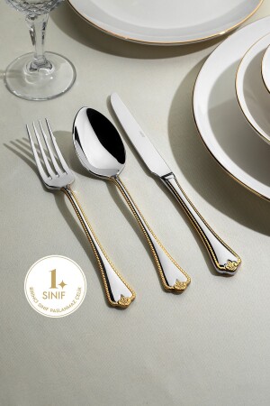 Fulya Gold Plain 36 Piece Fork Spoon Knife Set 10254 - Nehir