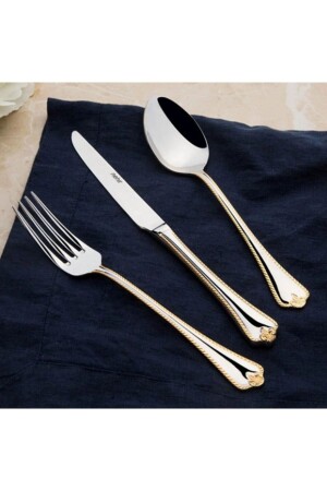 Fulya Gold Plain 72 Piece Boxed Fork Spoon Knife Set - Nehir