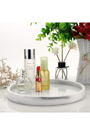 Fulya - White with Gray Transition Round Marble Tray - Sümeyra Marble Art
