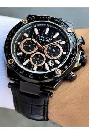Functional Black Color 3 Atm Waterproof Leather Strap Men's Wristwatch FRC714 - Ferrucci