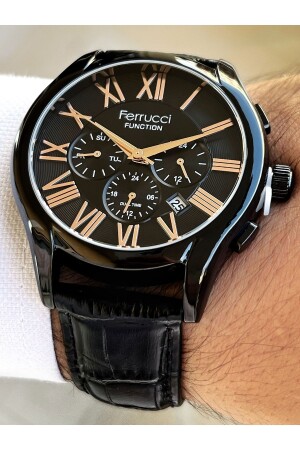 Functions Active Black Color 3 Atm Waterproof Leather Strap Men's Wristwatch FRC306 - Ferrucci