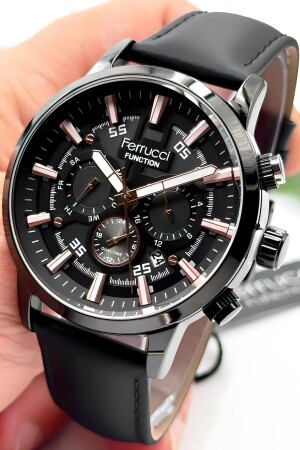 Functions and Calendar Active Black Color Leather Strap Men's Wristwatch Zmfer064 zmfer064 - Ferrucci