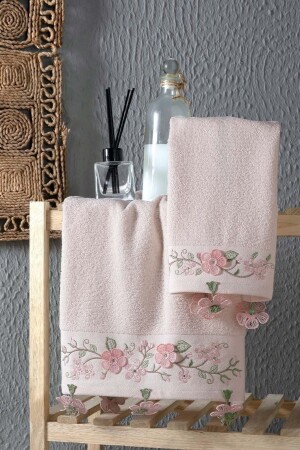 Funda Embroidered 2-Piece Towel Set Powder 30x50 50x80 ARL01997 - Arliva Home