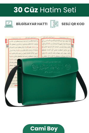 Furkan Neşriyat FN Cami Boy Bilgisayar Hatlı Arapça 30 Cüz Suni Deri Taşıma Çantalı Kuran Seti Yeşil - Furkan Neşriyat