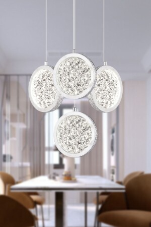 Furmet 4-Piece Round Chrome Pendant Lamp with LED Modern Kitchen Hallway Led Living Room Pendant Lamp Chandelier 12180-04-CH - Apliqa