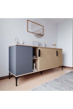 Furniture Style Console 4 Doors, Shelves, 180 Cm, Dining Room, Office, Living Room Unit (ANTHRACITE-YUNUS) Trz12564 - ALONEX HOME