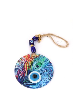 Fusion Glass Peacock Feather Patterned 12x12 Cm Evil Eye Beaded 12x30 Cm Handmade Wall Decoration Amulet Mix50588 - Mixperi