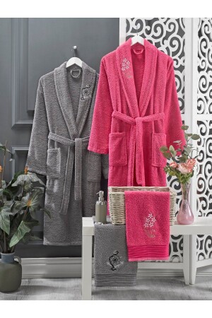 Fuchsia Anthracite Towel Bathrobe Set of 4 - Casnack