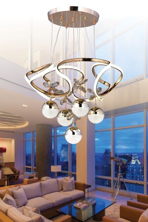 Galaksi Modern Pendant Lamp LED Chandelier 3 Colors Yellow Gold Coated Bulk Butterfly Stone - Ey-El Tasarim