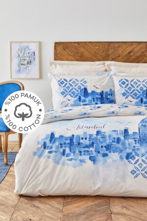 Galata Blue 100% Cotton Double Duvet Cover Set 200. 19. 01. 0403 - Karaca Home