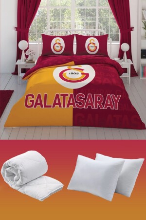 Galatasaray Partial Logo Double 7-Piece Bedding Set - Duvet Cover + Quilt + Pillow - Taç