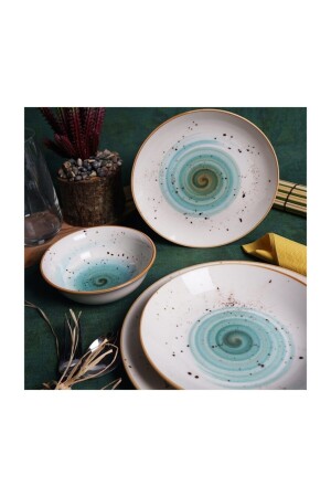 Galaxy Blue Turquoise Brown 24 Piece Dinner Set Tulumavikahve - Tulü Porselen