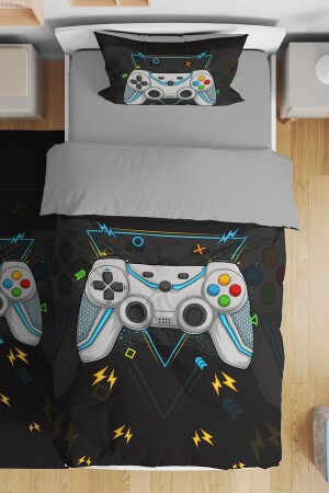 Gamer Player 1 gemustertes Einzelbettbezug-Set für Babys und Kinder - Evpanya