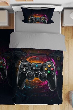 Gamer Player 4 Patterned Single Baby Kids Duvet Cover Set - Evpanya