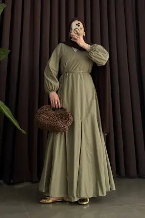 Garden Premium Cotton Voile Dress Khaki - Nuuwears