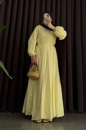 Garden Premium Pamuk Vual Elbise Sarı - Nuuwears