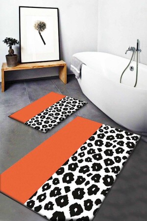 Gardenia gemusterter, waschbarer, rutschfester Boden, 2-teiliger Badezimmerteppich, Matte und Toilettenset Bath-0047 gardenyabath0047 - Genel Markalar