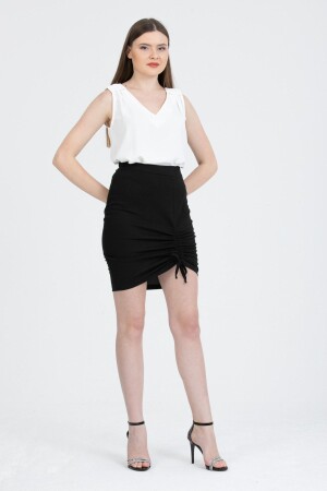 Gathered Plus Size Skirt Adjustable Gathered Black G110 - Gül Moda