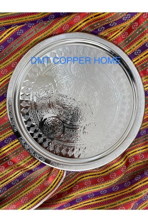 Gaziantep 34cm Chrome Nickel Plated 34cm Presentation Serving Tray Authentic Looking TYC00587234616 - DMT COPPER HOME