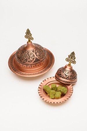 Gaziantep Copper 14 Cm-12 Cm Hand Embroidered 1. Class Special Coffee Serving Set of 2 Turkish Delight and Snack Bowls TYC00460663866 - DMT COPPER HOME