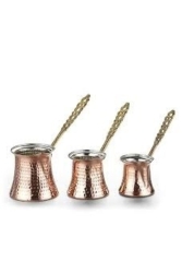Gaziantep El Yapımı Bakır Cezve Seti - 3 Lü Bakır Cezve Seti Dövme Bakır Cezve Takım GEREKSEAL BAKIRCEZVE - söylemez mobilya