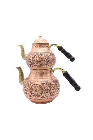 Gaziantep Heavy Hand Embroidered Antiqued Large Size Copper Teapot Antique Copper Color Model 4 CCA1058 - COPPERDONE
