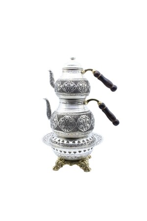 Gaziantep Heavy Hand Embroidered Large Size Copper Teapot and Warmer Set Model 1 CCA1061 - COPPERDONE