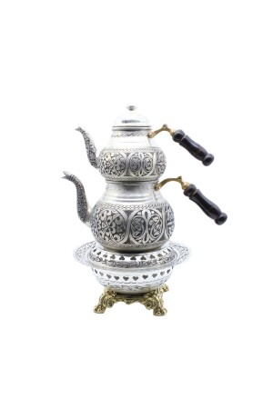Gaziantep Heavy Hand Embroidered Large Size Copper Teapot and Warmer Set Model 3 CCA1063 - COPPERDONE