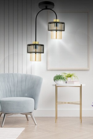Geflochtener, echter Glimmer-Honigglas-2-teiliger Flur-Design-Kronleuchter – Schlafzimmer – Küche – Flur – Wohnzimmer Örg-Ü2 - VEDA AVİZE