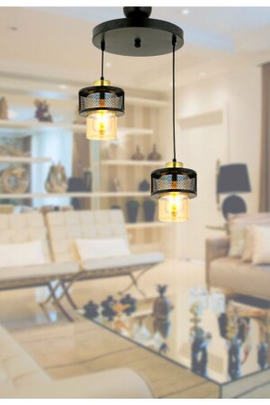 Geflochtenes Modell aus echtem Glas, 2-teilige Hängelampe aus Metall, Kronleuchter TYC00531210258 - VEDA AVİZE