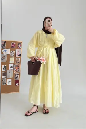 Gefüttertes Baumwoll-Voile-Kleid Talia Gelb - Nuuwears