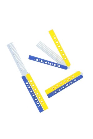 Gelber, marineblauer, fächerförmiger Schmetterlingsmesser-förmiger Kunststoffkamm zum Kämmen von Haaren und zum Stressabbau - Bihoavm