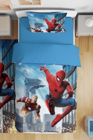 Gemusterte Einzelbettwäsche für Babys und Kinder mit Iron Man- und Spinnenmuster - Evpanya