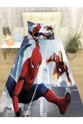Gemusterte Tagesdecke und Kissen mit Spinnen- und Iron-Man-Motiv evortu1217 - Evpanya