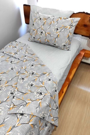 Genç Çiçekli Gri 4 Parça Lastikli Çarşaflı Tek Kişilik (100X200 CM) Nevresim Takımı - Candan Çeyiz